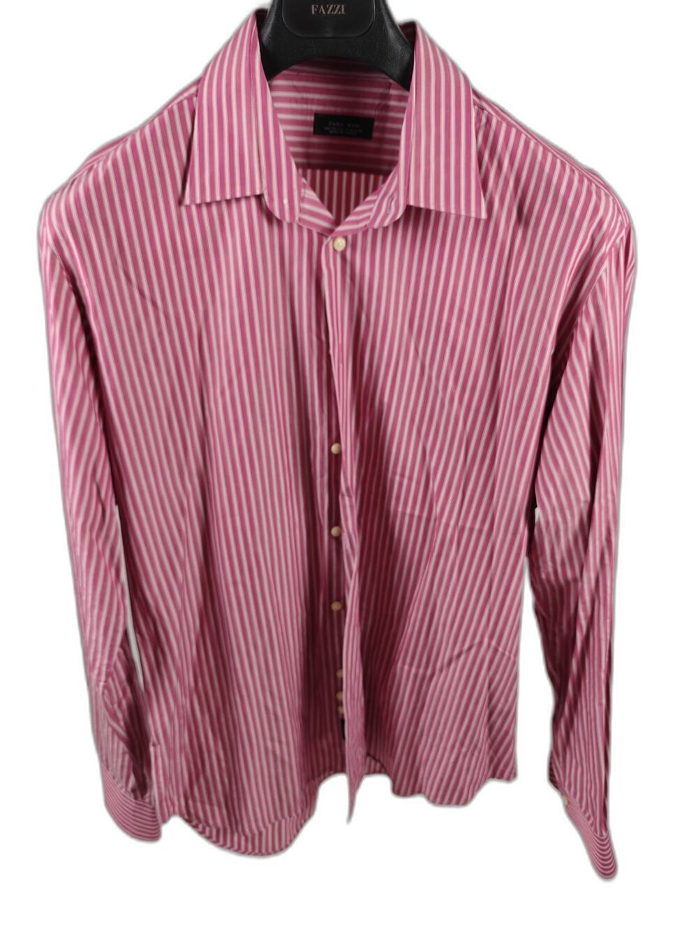Men's Zara Man Dress Shirt Pink Striped Size 44 / 17